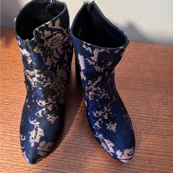 Guess Blue and Gold Floral Ankle Boots - Picture 1 of 4